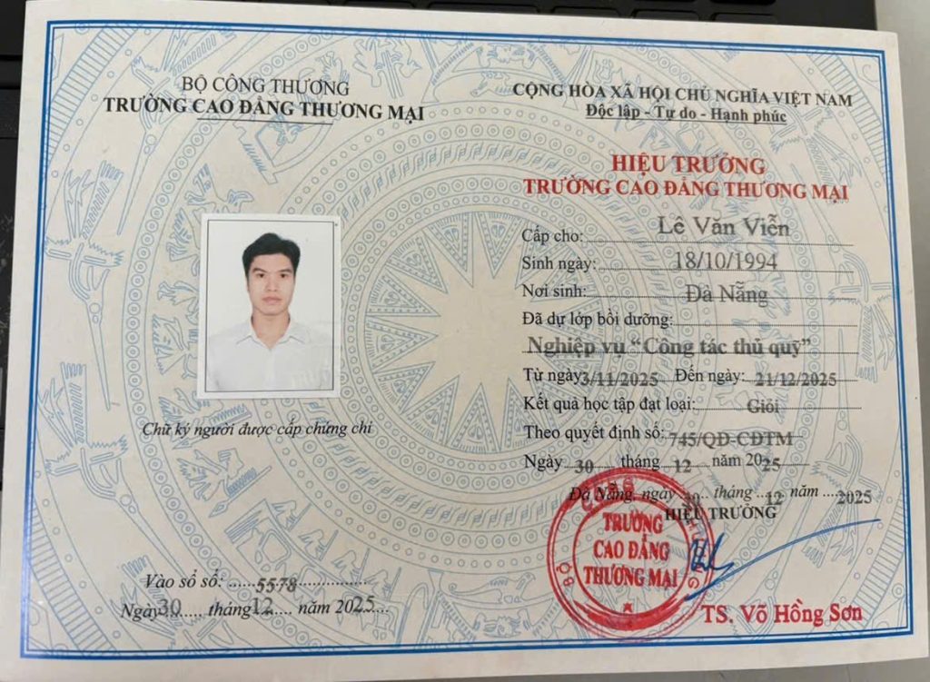 Chứng chỉ Công Tác Thủ Quỹ