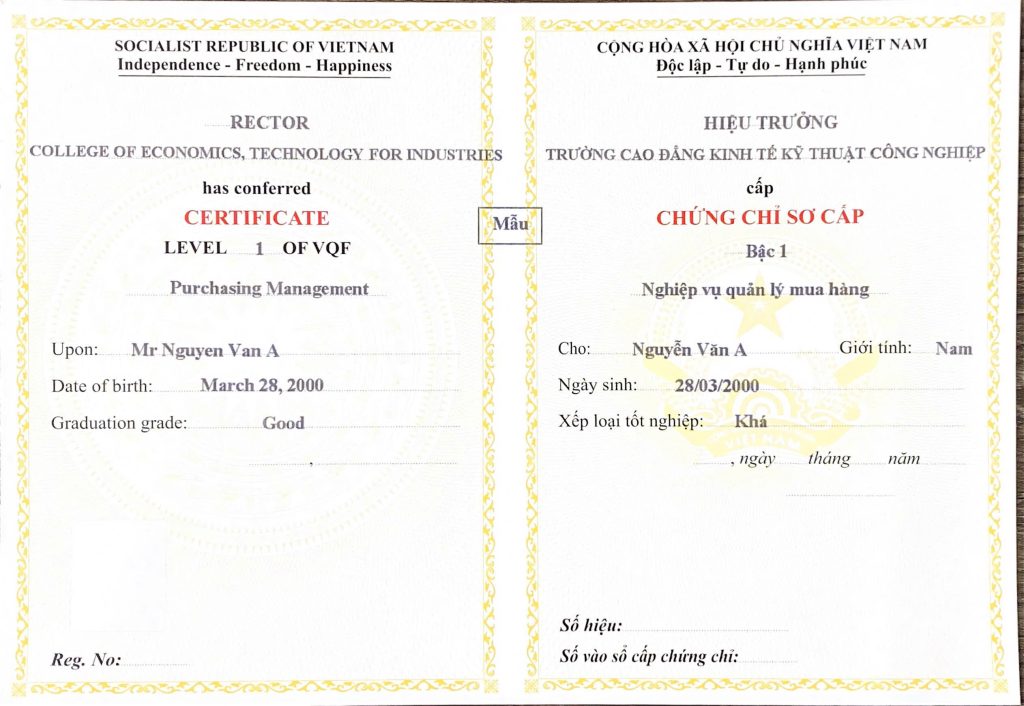chứng chỉ khóa học nghiệp vụ quản trị mua hàng