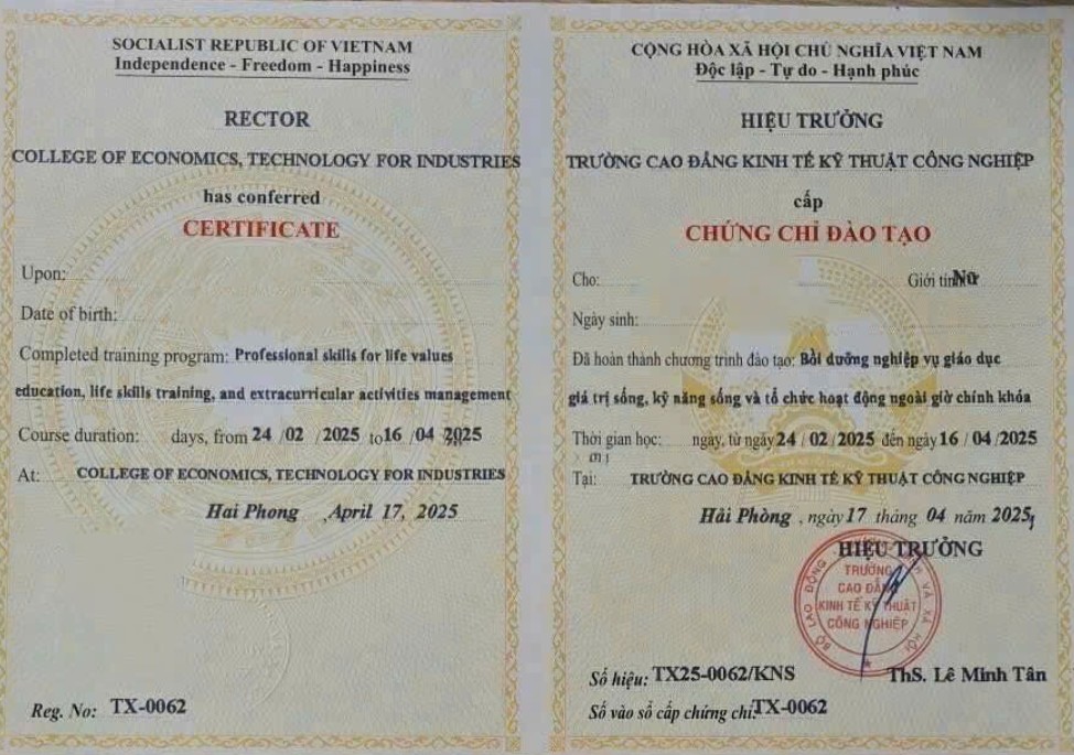 chứng chỉ Khóa Đào Tạo Giáo Viên Dạy Kỹ Năng Sống
