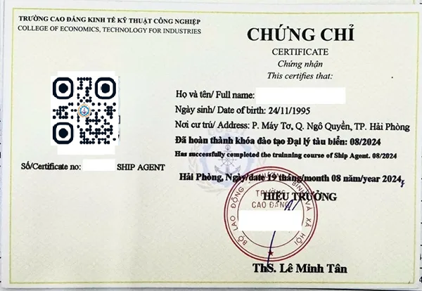 chứng chỉ Nghiệp Vụ Đại Lý Tàu Biển
