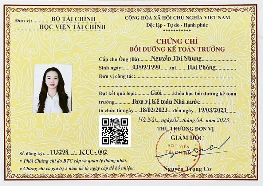 Chứng chỉ kết toán trưởng