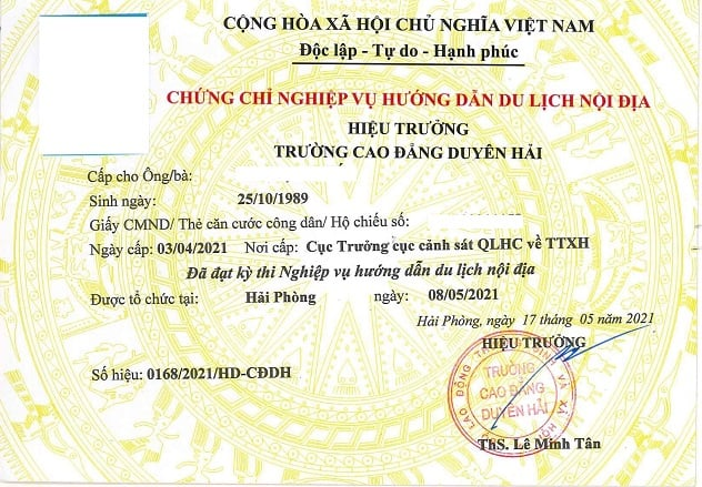 Chứng chỉ hướng dẫn nội địa