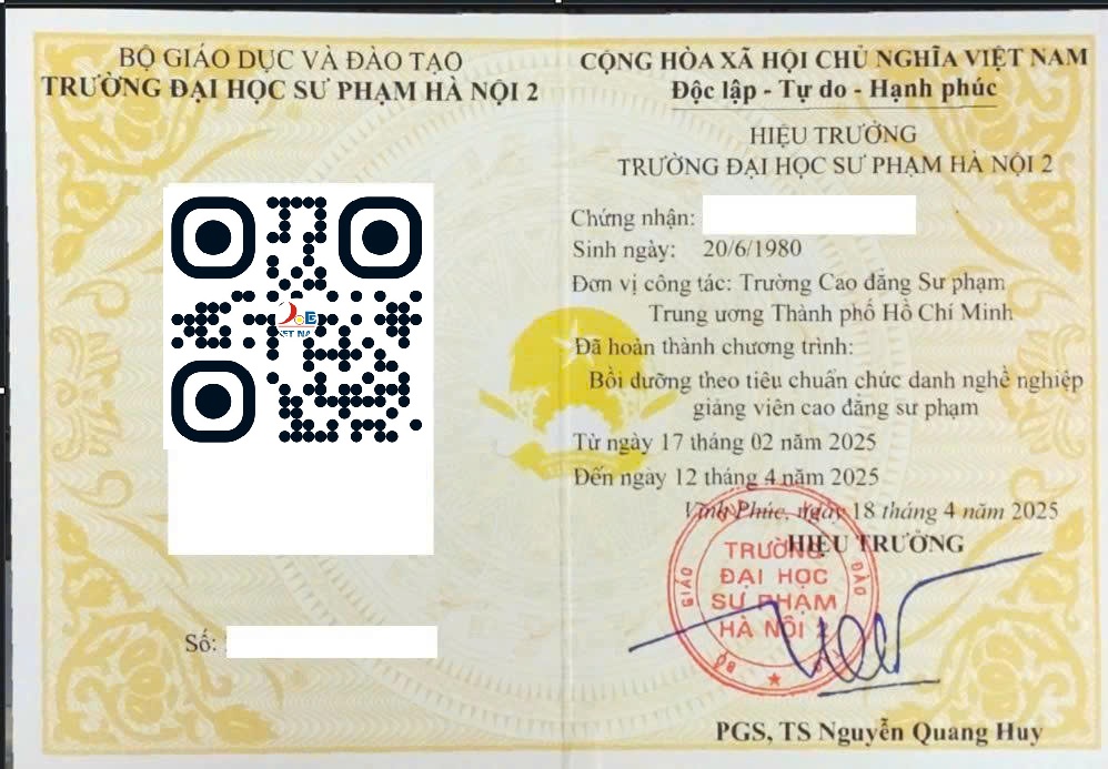 Chứng chỉ Chuẩn chức danh Giảng viên Cao đẳng