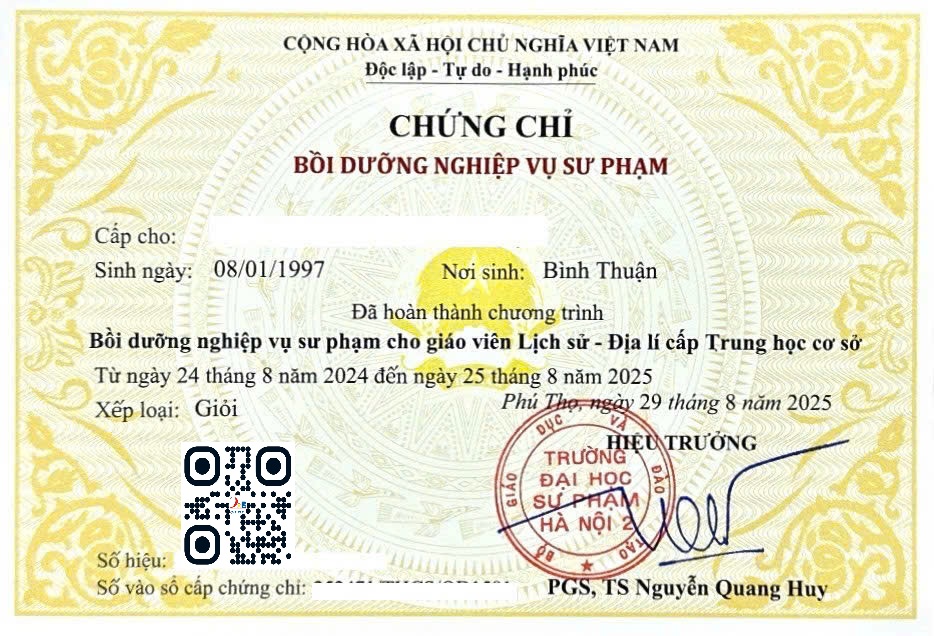 Chứng chỉ nghiệp vụ sư phạm Lịch sử - Địa lý THCS