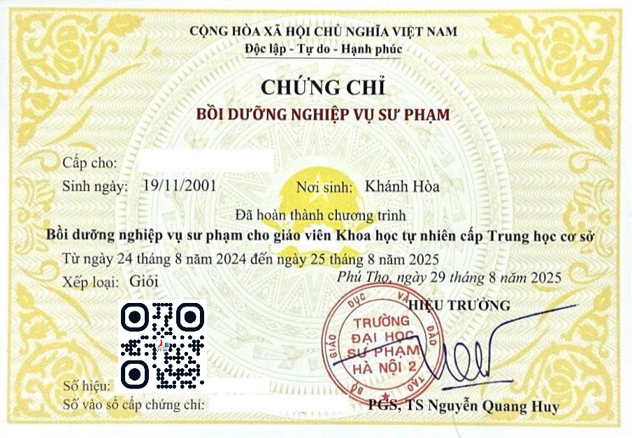 Chứng chỉ nghiệp vụ sư phạm Khoa học tự nhiên THCS