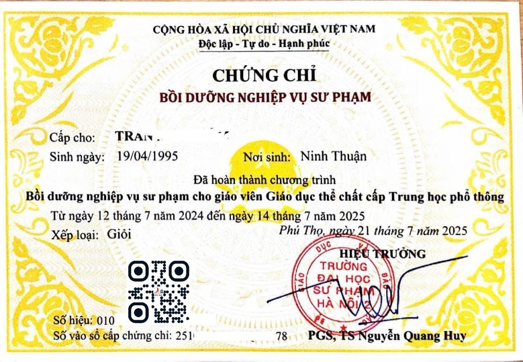 Chứng chỉ nghiệp vụ sư phạm Thể chất THPT
