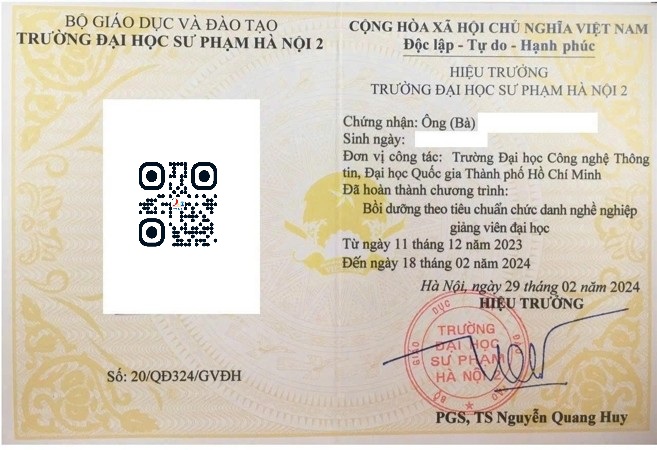 Chứng chỉ Chuẩn chức danh Giảng viên Đại học